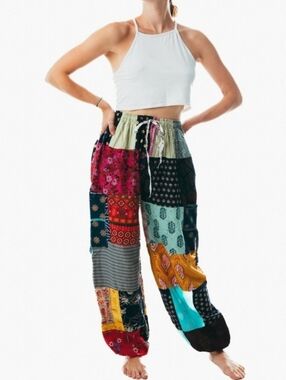 Patchwork Boho Harem Pants - Multicolor